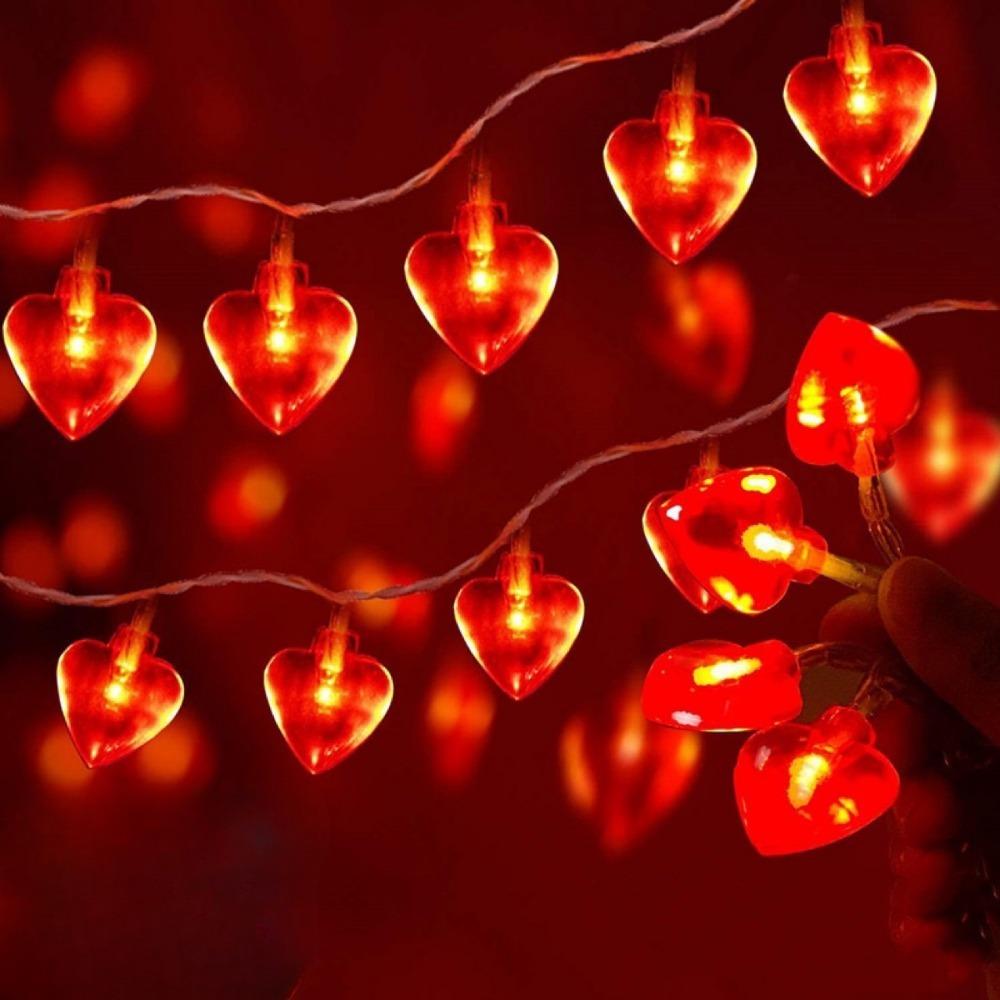 2PCS 3m Heart Shaped Lights Red Heart Shaped String Lights 20 LEDs for Valentines Day Wedding Mother's Day Christmas Party Favors