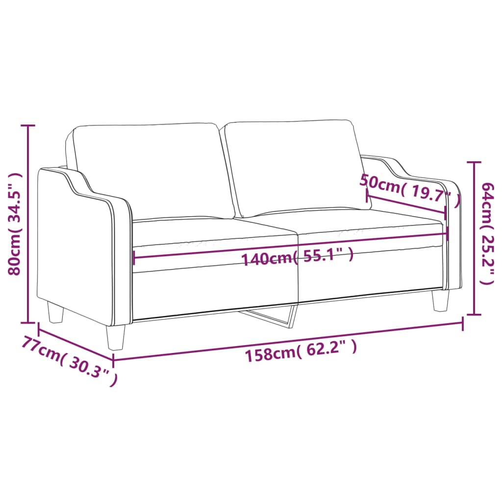 Vidaxl Sofa 2-Osobowa, Winna Czerwień, 140 Cm, Tapicerowana Tkaniną