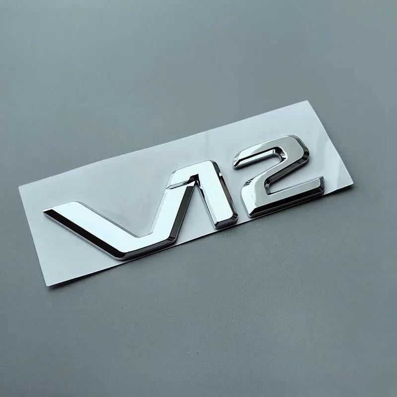 Flat ABS Letters V12 Car Emblem Trunk Fender Nameplate Logo Sticker for mercedes benz S400 S500 S600 Chrome Glossy Black BD1