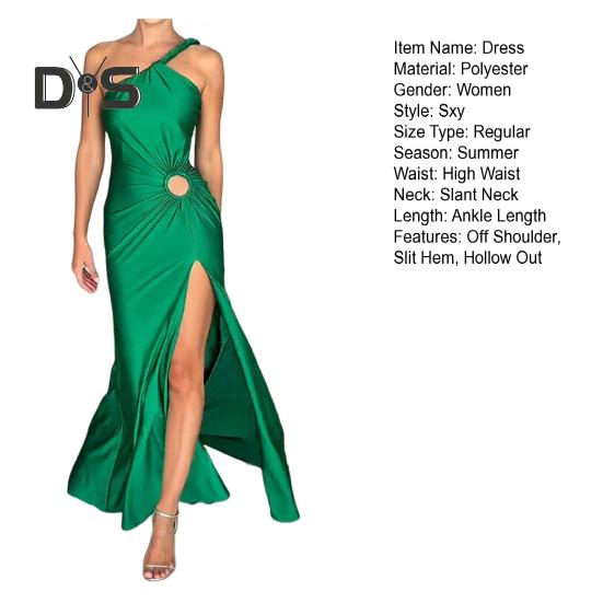 Женское вечернее платье с косым вырезом и открытыми плечами, с разрезом по низу, облегающее платье без рукавов, с вырезом, макси-платье для выпускного вечера, пляжное платье для отпуска