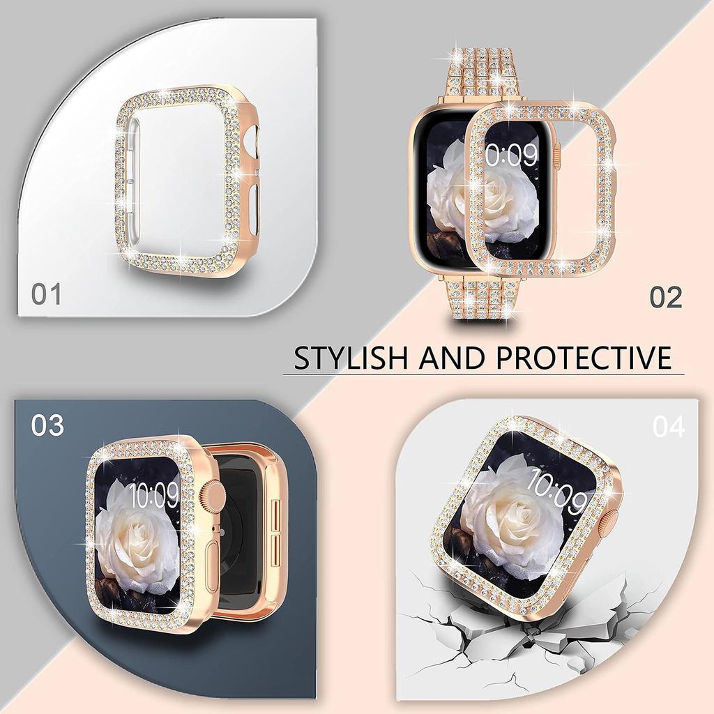 Бриллиантовый ремешок+чехол для Apple Watch Ultra 3 49 мм 46 мм 41 мм 45 мм 42 мм 40 мм 44 мм Сплав цинка Женский металлический браслет для iWatch Series11 10 9 SE 8 7 6 5 4