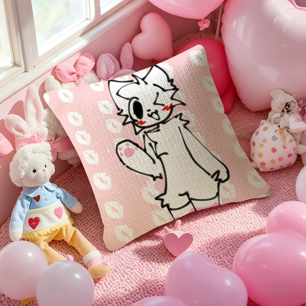 BBoykisser Silly Cat Cute Pillow Case Antidustmite Pillowcase Invisible Zipper Silky Short Plush Sofa Cushion Cover