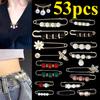 53pcs/20/6/1 Kpop Fashionable Women's Mixed Gold Color Brooch Set for Winter Coat  Anti Exposure Safety Pin Set Pants Waist Safety Pins Set