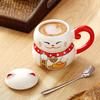 Керамическая кружка для кофе Lucky Cat с крышкой для кота, креативная, милая, мультяшная, милый, подарочная бутылка для завтрака, офисная посуда для питья, посуда для напитков