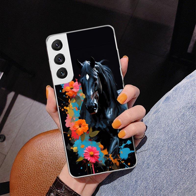 Animal Black Horse Phone Case For Samsung Galaxy S24 S25 Edge S26 Ultra S23 S22 S21 Plus S20 FE + Personalized Print Cover Galax