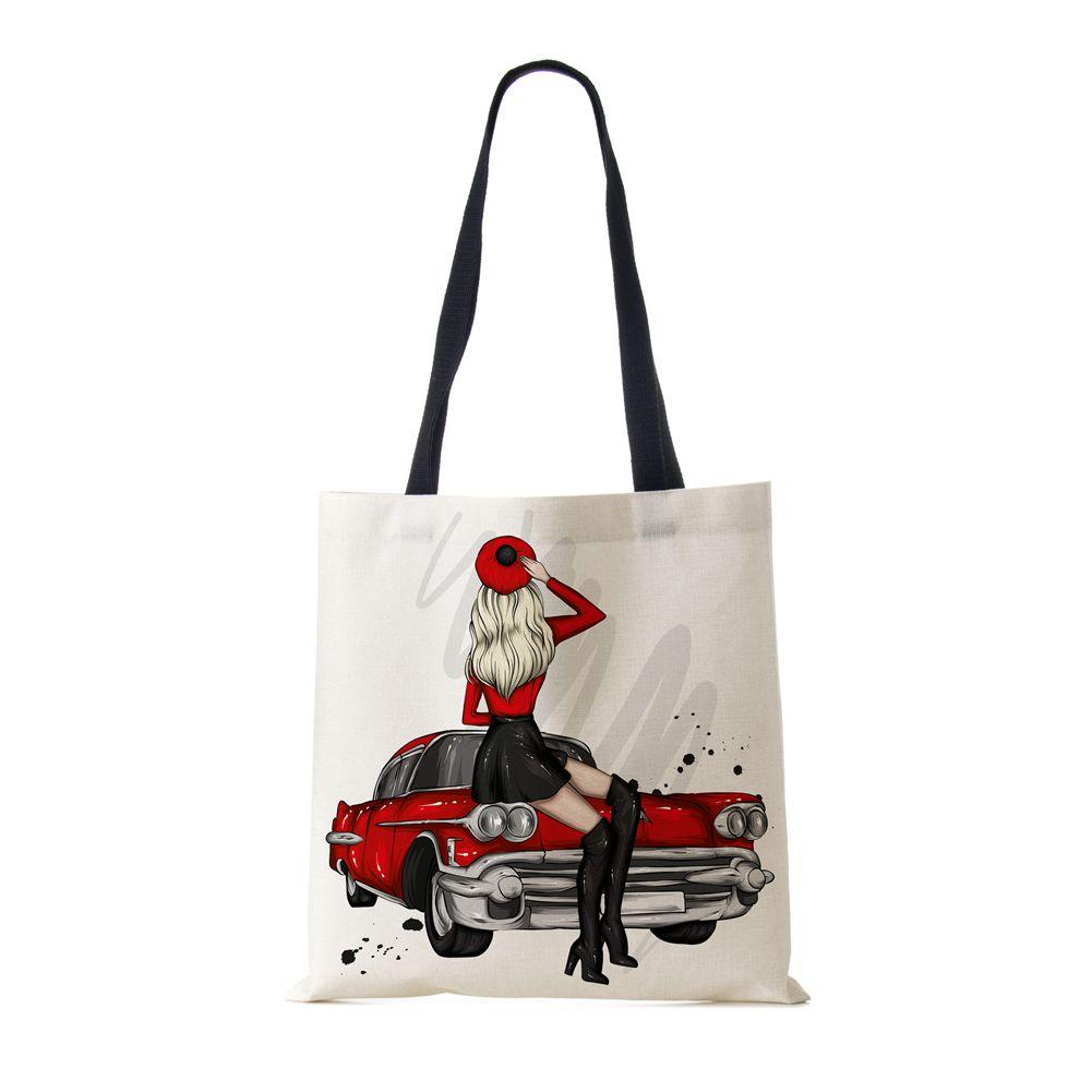 Сумка-тоут через плечо Gril Женская 2022 Многоразовая с принтом Харадзюку Повседневная Холщовая Сумка-шоппер Складная Дорожная Школьная Сумка для Книг Пляжная сумка CLE