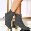 Autumn Fashion Women's Boots Elegant Pointed-toe Stiletto Booties High Heels Luxury Sequin Cloth Slip-on Ankle Boots Woman Shoes