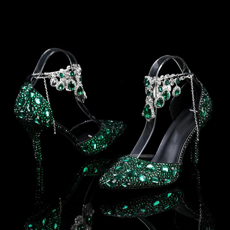 Блестящие Роскошные Женские Туфли-Лодочки Ручной Работы, Полностью Украшенные Стразами, С Бриллиантами, Хрустальной Подвеской, Банкетные, На Высоком Каблуке, Для Вечеринки, Выпускного, Свадьбы