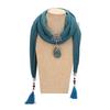 Teal Polyester Scarf with Emerald Pendant & Tassel Decor Women's Fashion Wrap Scarf