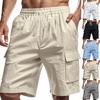 Multi-pocket Work Shorts Men's Sports Casual Loose Solid Colour Linen Drawstring Five-quarter Trousers