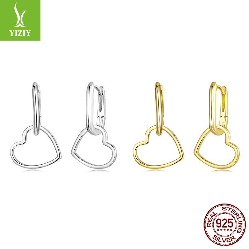 Hollow Love Pendant U-Shaped Earrings, Fashionable Wear S925 Sterling Silver Combination Earrings Earrings