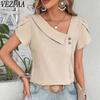 Женские модные повседневные летние весенние однотонные блузки и рубашки с v-образным вырезом и короткими рукавами с принтом
