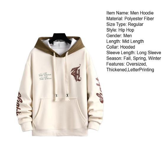 Зимняя мужская толстовка с капюшоном, затягивающимся шнурком, с принтом букв, цветная хип-хоп-стиль, свободный размер, утолщенная, теплая, удерживающая верхняя одежда