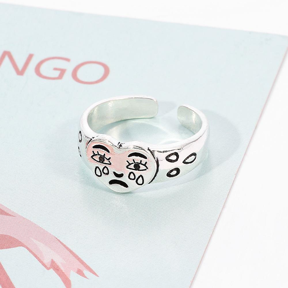 Love Crying Face Ring Sad Tear Point Expression Ring Temperament Tear Point Open Ring Literary and Artistic