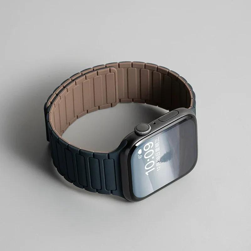 Силиконовый ремешок для Apple Watch 46 мм 42 мм 49 мм 45 мм 41 мм 44 мм 40 мм Магнитный ремешок для IWatch Ultra 2 Series 10 9 8 7 6 SE 5 4 3