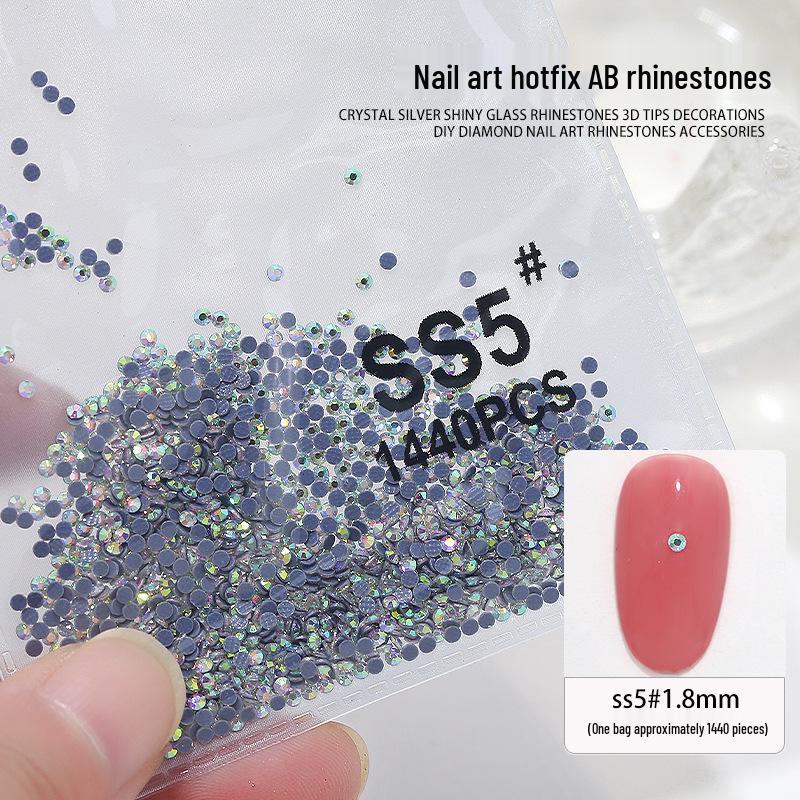 Nail Art Rhinestones Set: 1440pcs Hotfix White Round Flat Back Stones for Nail Decoration.