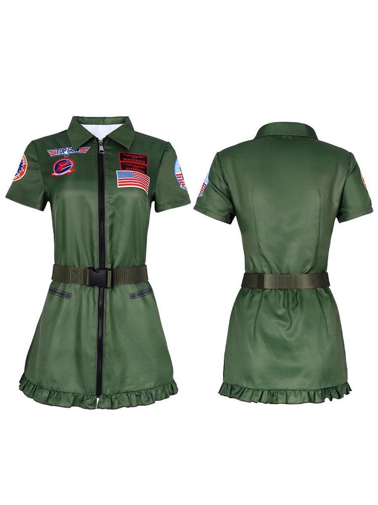 Армейский зеленый костюм пилота Top Gun на Хэллоуин для вечеринок и выступлений