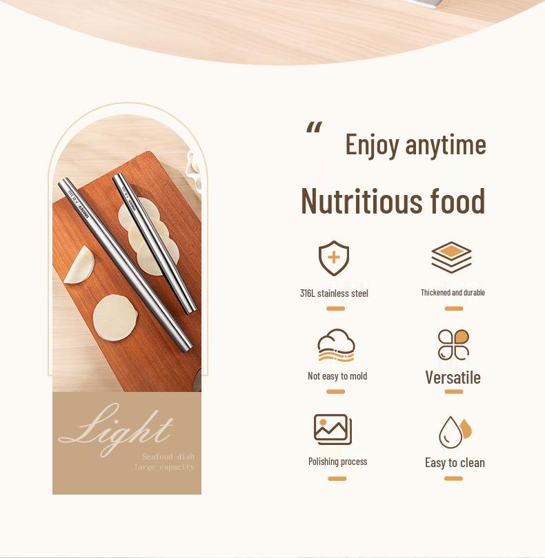 Утолщенная скалка из нержавеющей стали 316 для раскатки теста на пельмени