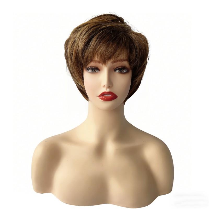 Short Straight Hair Wig Women Fashionable Textured Bob Synthetic Mechanically Light Brown