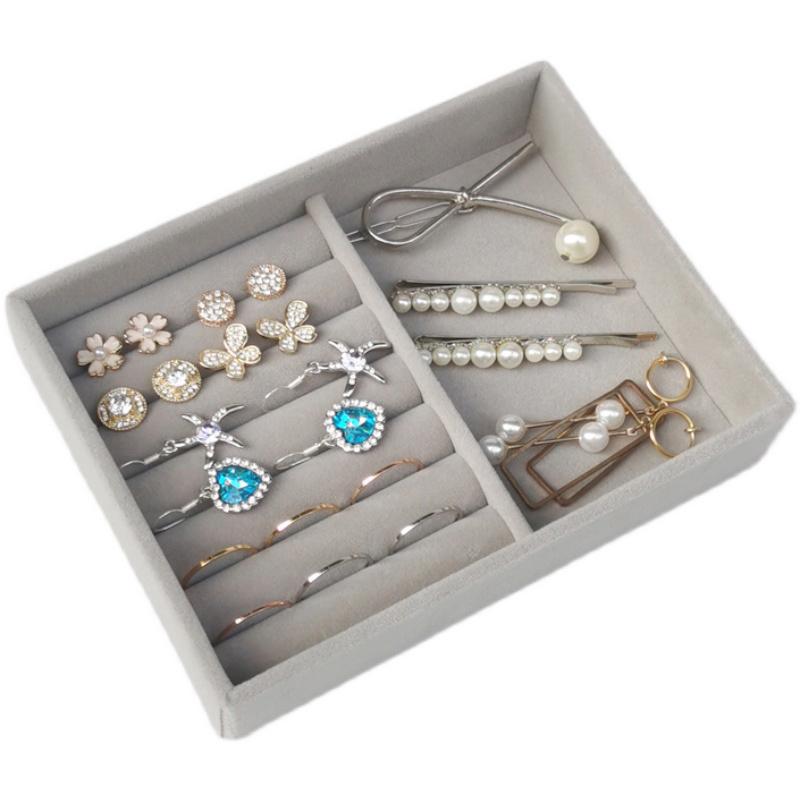 Бархатный ящик для хранения ювелирных изделий, штабелируемый поднос для показа, кольцо, браслет, ожерелье, органайзер для сережек, ящик для рукоделия, ящик для рукоделия