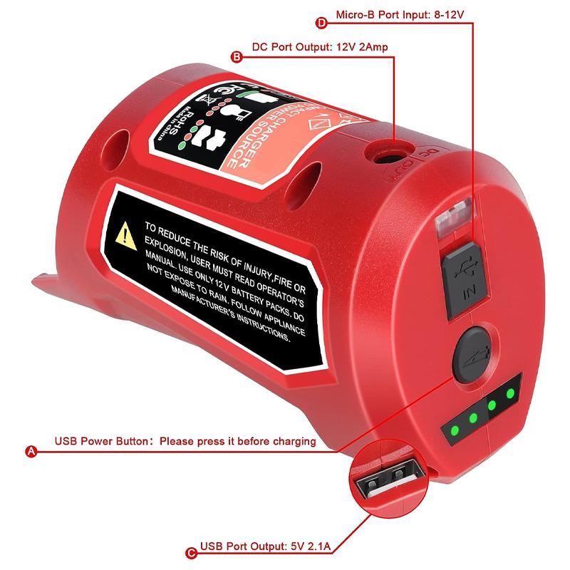 Зарядное устройство USB-адаптер для литиевой батареи Milwaukee 12V Адаптер-зарядное устройство для Milwaukee