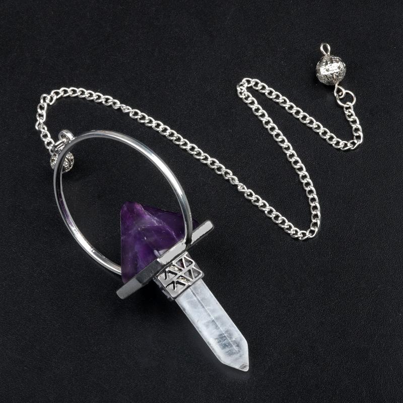 Pyramid Healing Crystal Point Pendulum with 7 Chakra Stone Beads Chain for Dowsing Divination Reiki Meditation