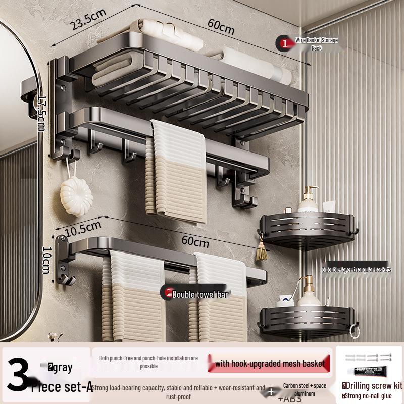 Металлический без сверления Комбинированная полка и вешалка для полотенец для ванной