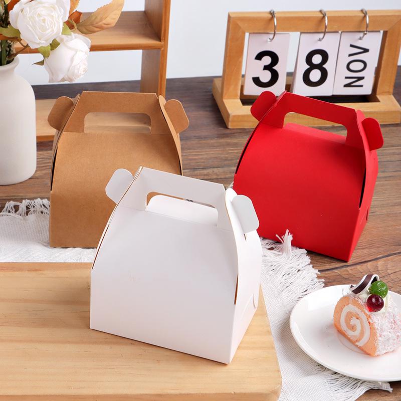 Подарочная коробка для выпечки из крафт-бумаги: Ручной контейнер для выноса для печенья и десертов