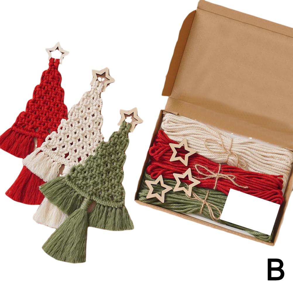 3Pcs Christmas Tree DIY Macrame Kit, Christmas Macrame Woven Boho Christmas Tree Decorative Hanging Ornaments Kits for Beginners