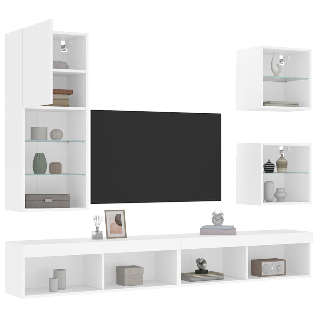 5-Częściowy Zestaw Mebli Tv Z Led, Biały