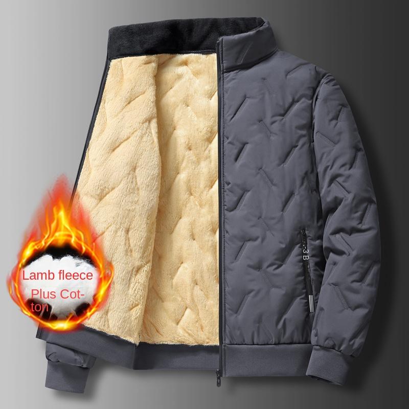 Men's Winter Faux Wool Cotton Coat Thick Cotton Coat Warm and Casual Versatile Loose and Oversized Stand Up Collar Cotton Coat