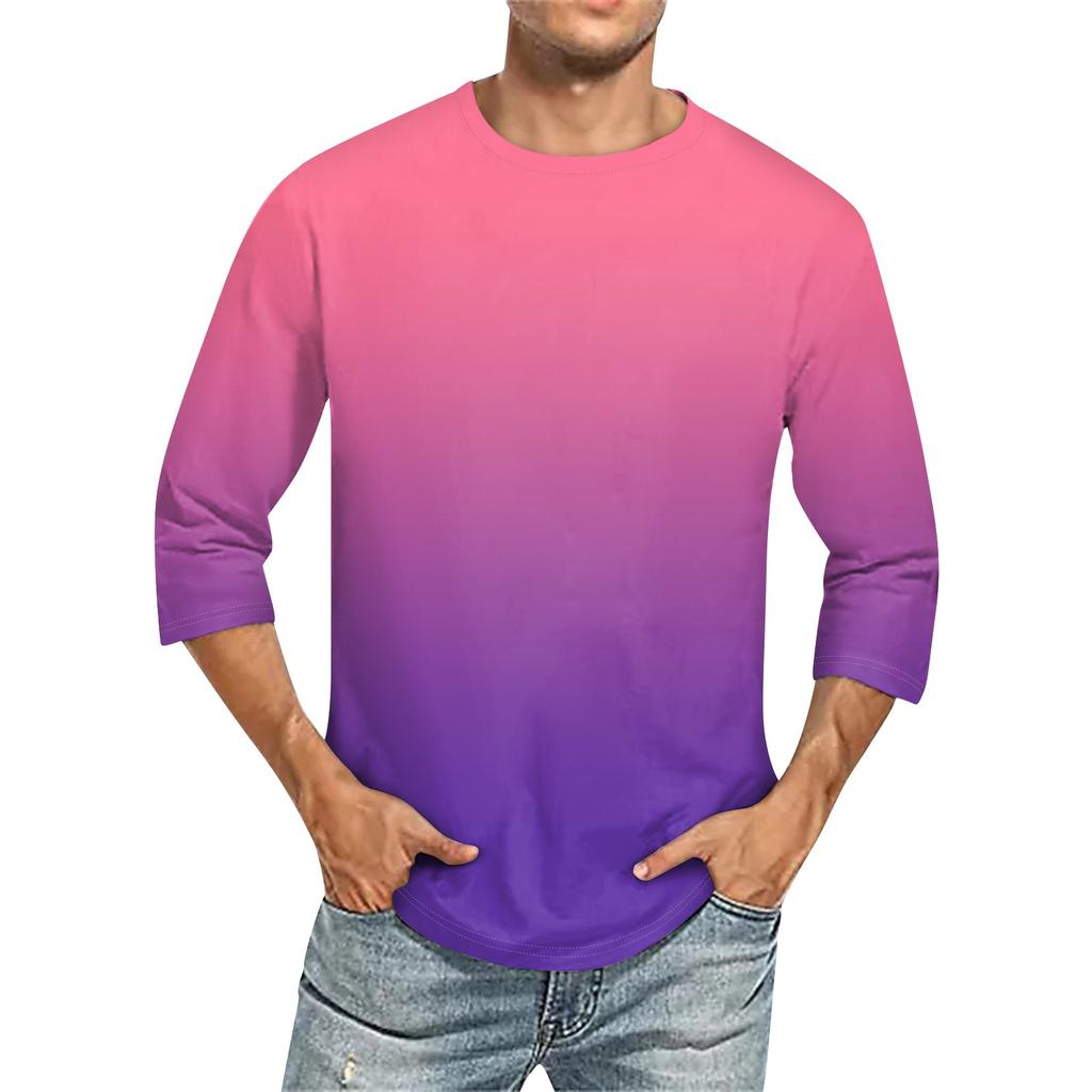 Мужская однотонная футболка с круглым вырезом и рукавами три четверти
