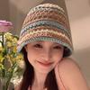 Summer Sunproof Crochet Bucket Hat Ladies Spring Commute Camping Fisherman Cap with Stripe Pattern for Girlfriend