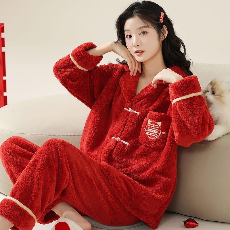Пижамы женские зимние коралловые бархатные новые кашемировые фланель домашняя одежда осенние и зимние пижамы для женщин