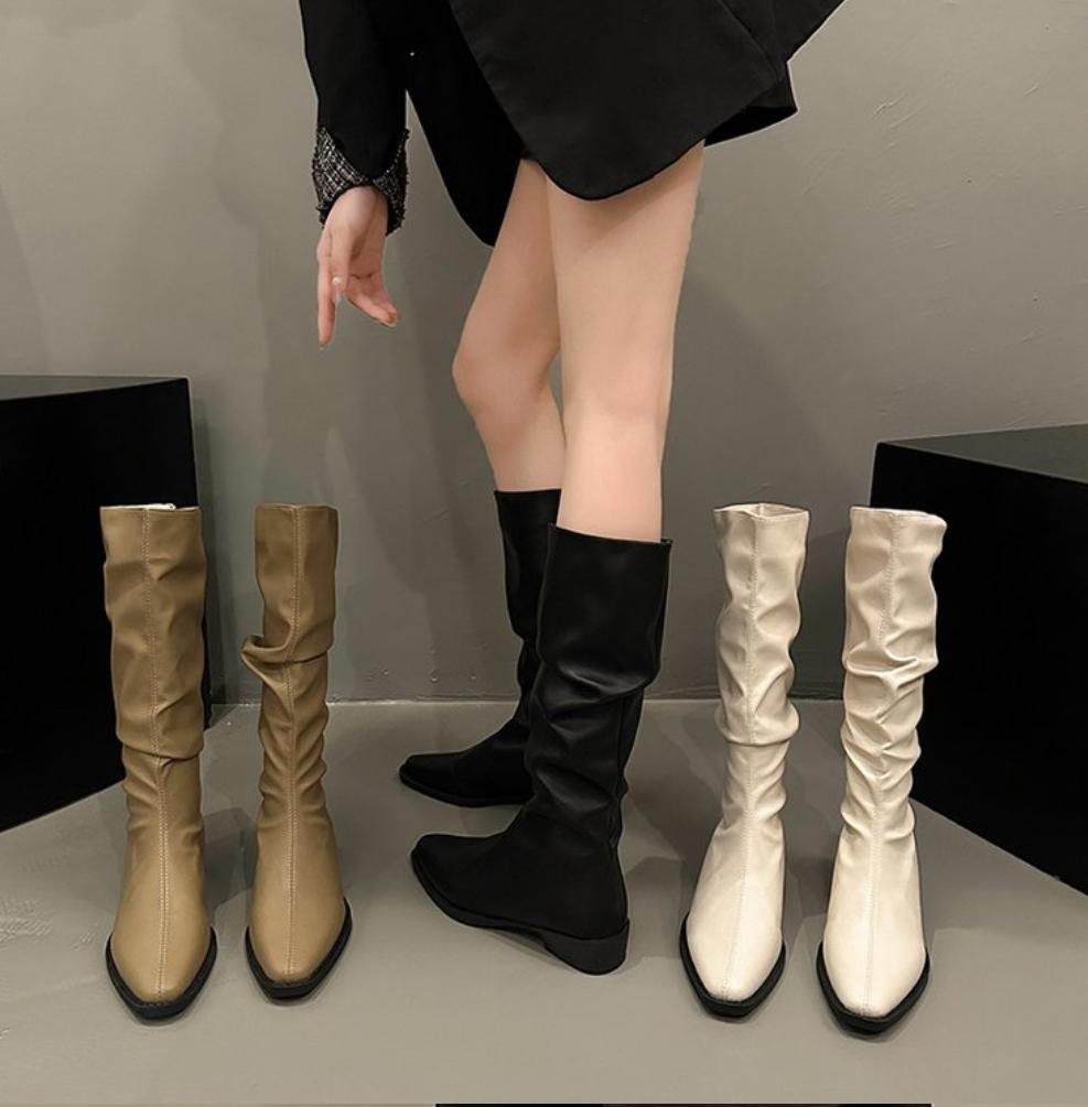 Модные женские сапоги до колена, осенне-зимняя женская обувь, модные женские сапоги без застежек, на низком каблуке, с круглым носком, на плоской подошве, длинные сапоги Botas De Mujer