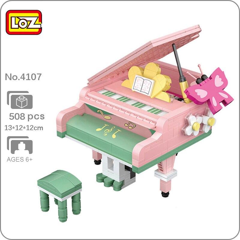 LOZ 4107 Music Instrument Piano Stool Note Butterfly Flower Model DIY Mini Blocks Bricks Building Toy for Children Gift No Box