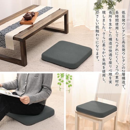 Baibu Home Seat Cushion, Low-Resilience + High-Resilience Chair Cushion, 40 x 40 x 5 cm, Two-Layer Construction, Dark Gray, Washable Cover