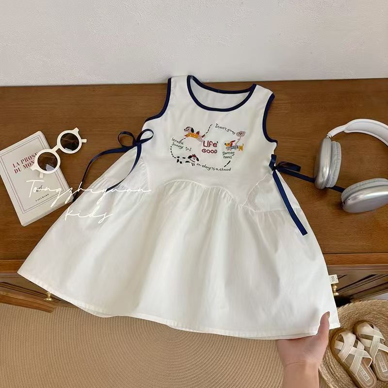 Girls Summer Sleeveless Dress Heavy Embroidery Cartoon Princess Dress Cute Casual Party Wear