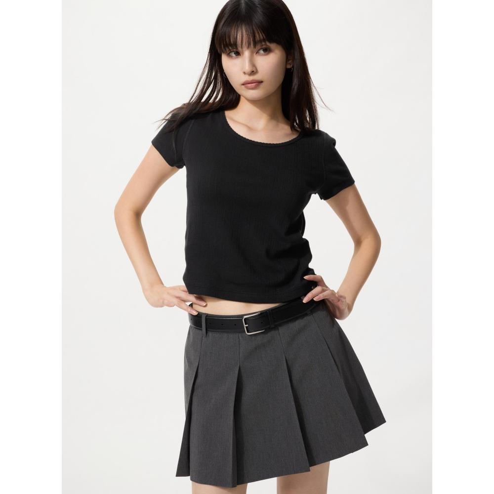 Uniqlo Япония Точка Хвост Круглый Вырез Мини Футболка