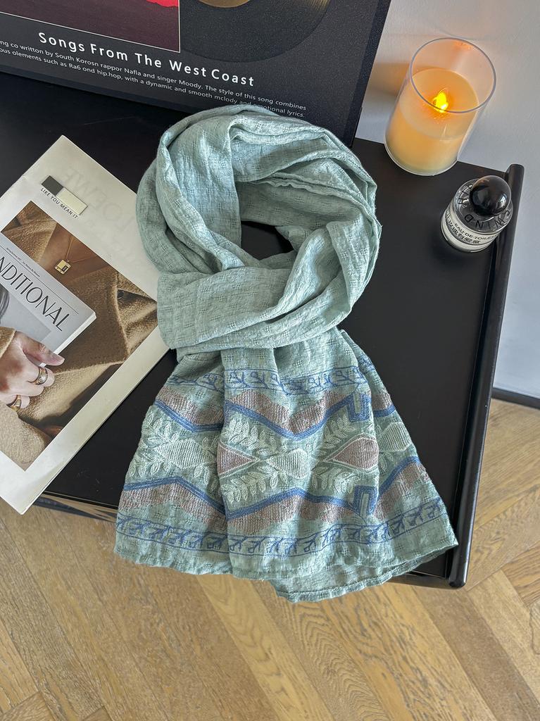 Thin Women'S Scarf, Solid Color Cotton And Linen Scarf, Ethnic Style Embroidered Shawl, Warm Shawl, Women'S Outside
