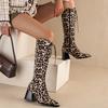 Chunky Block Heels Knee High Boots Women Lace-up Zipper Leopard Riding Boot Big Plus Size 47 48 Ladies Shoes
