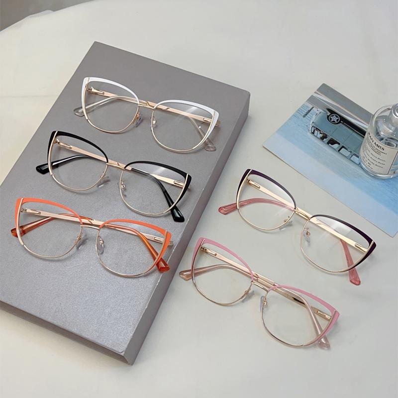 Trendy Retro Cat Eye Frame Women New Korean Style Sweet Decor Glasses Non-prescription Semi-Rimless Po Pink Eyewear