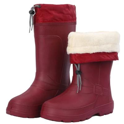 Модные женские резиновые сапоги до середины икры, водонепроницаемая обувь для воды, нескользящие, водонепроницаемые, безопасные рабочие сапоги на шнурке, женские теплые плюшевые дождевые сапоги