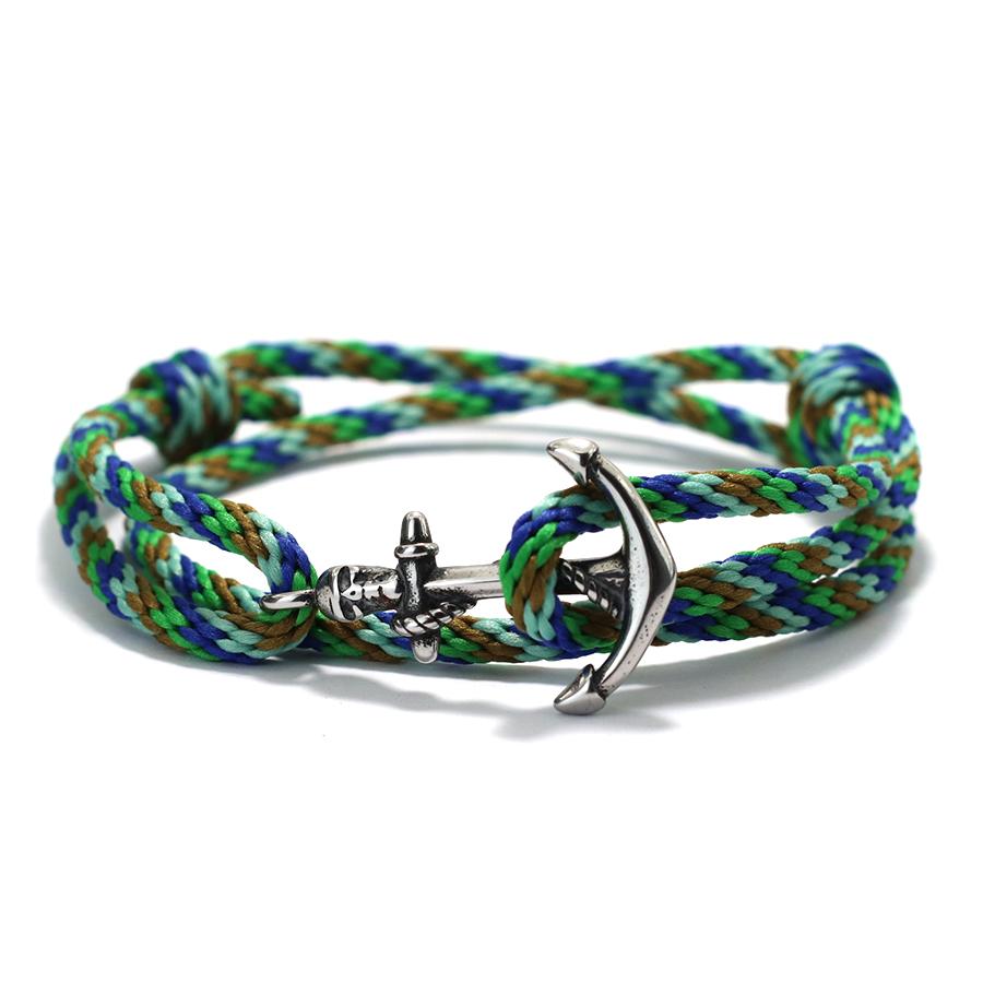 Navy Style Silver Anchor Bracelet Handmade Braided Multi-Layer Braslet Nautical Surf Viking Colorful Rope Couple Jewelry