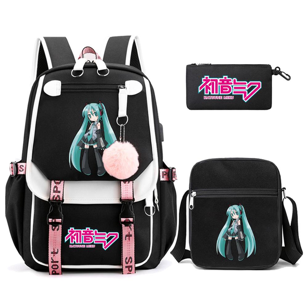 3 шт./комплект Аниме Мультяшный Рюкзак с принтом Hatsune Miku и Сумка через плечо для Подростка Студента Девочки Мальчика Большой Вместимости Водонепроницаемый Ранец Mochila