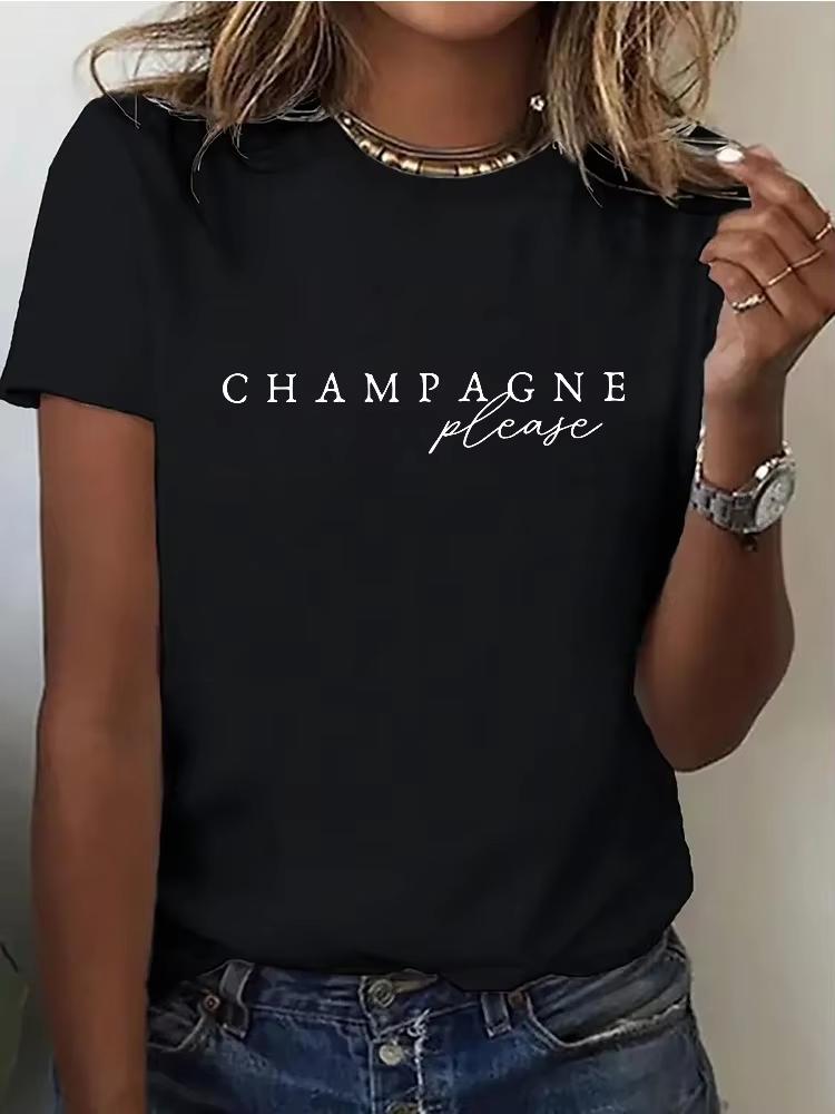 Женская повседневная футболка CHAMPAGNE с принтом Please, с круглым вырезом, коротким рукавом, буквенным принтом. Для спортзала, дома и повседневной носки. Большие размеры. Харадзюку