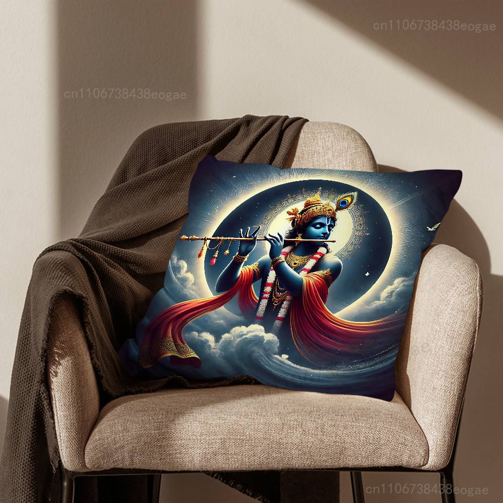 Бог Господь Кришна Индийская Наволочка Чехол на Подушку для Дивана в Гостиную Подходит для Декора и Защиты Домашней Спальни