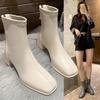 Retro Thick Heel Square Head Short Boots Women's Autumn and Winter British Style Chelsea Boots Slim Velvet Martin Boots Slim Boots