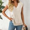 Женская мода свободный V-образный вырез без рукавов повседневный пуловер свитер раздельный жилет топ