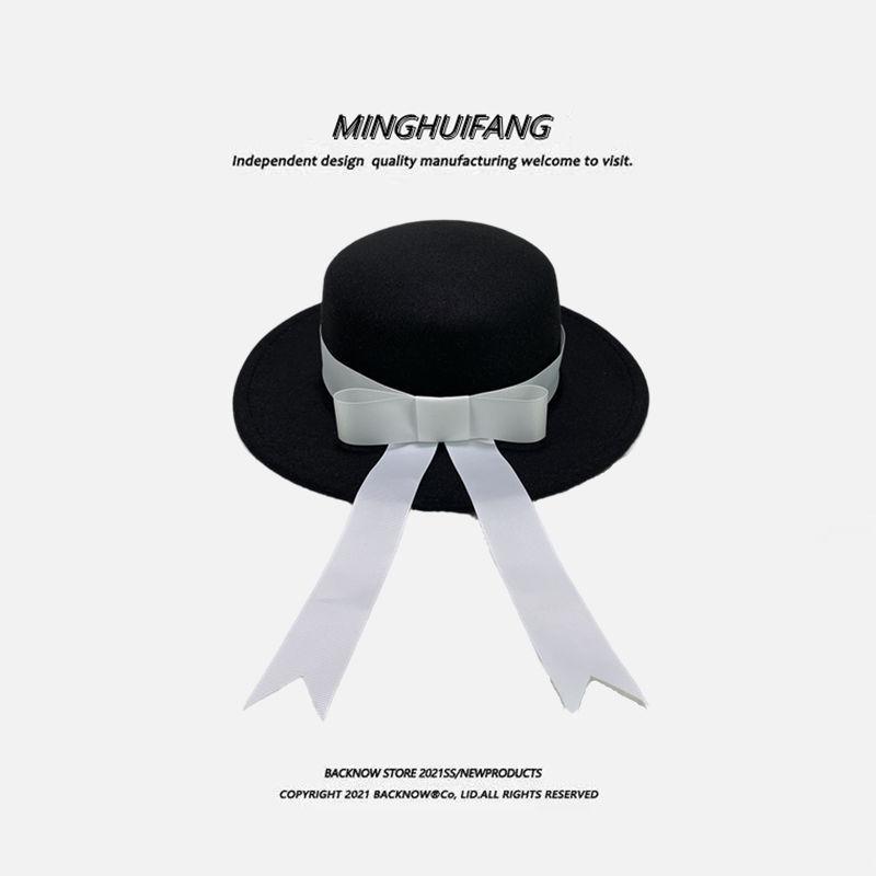 Feeling Handmade JKDK Uniform Cap Flat Top Flat Edge Woolen College Bow Ribbon Kindergarten Hat